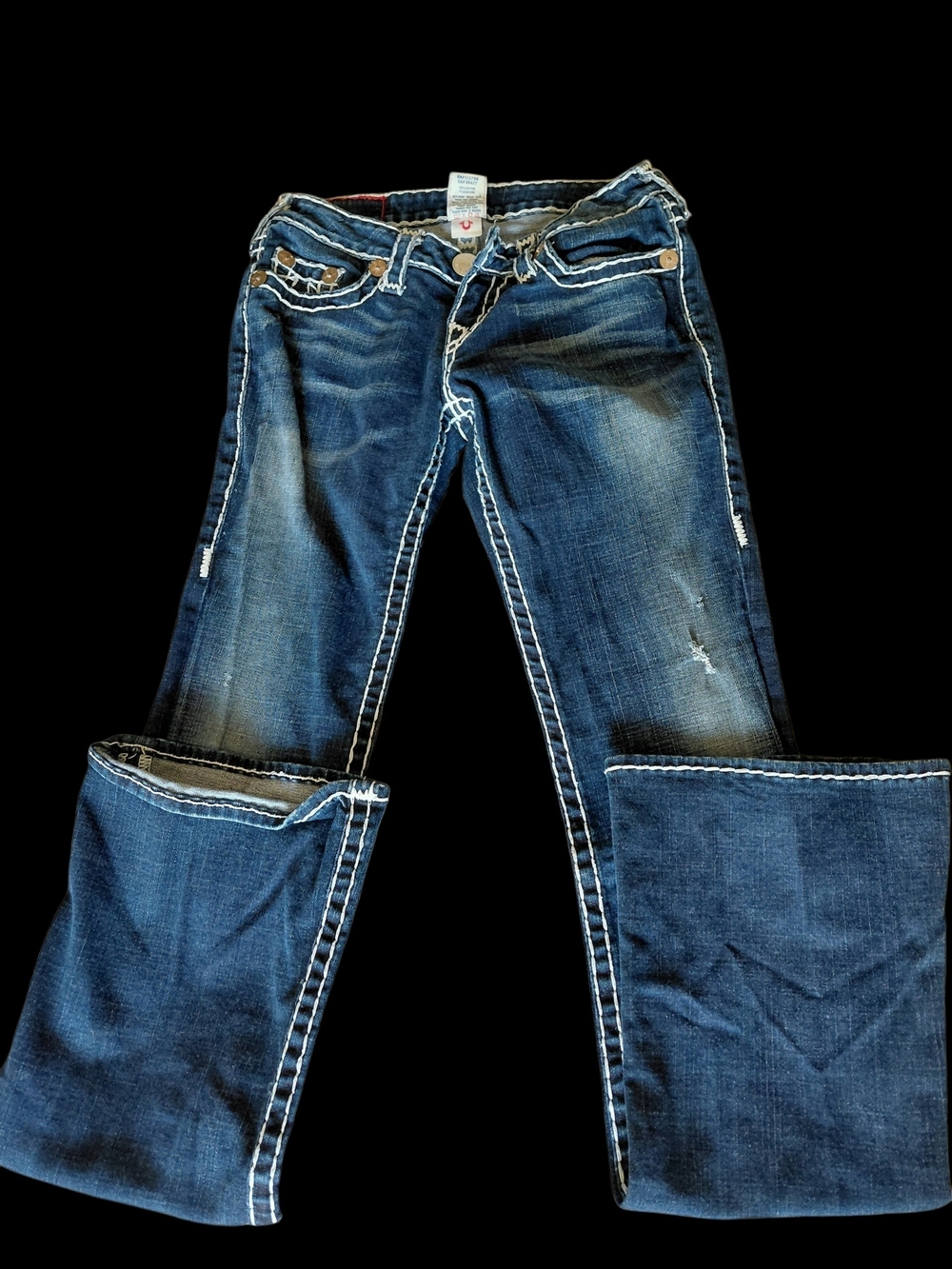True Religion Billy Wide Leg Jeans with White Contrast Stitching